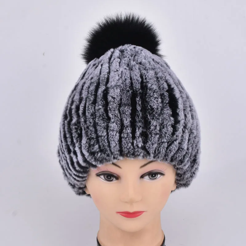 Зимняя женская натуральная шапка из меха кролика рекс Полосатый Дизайн Женский