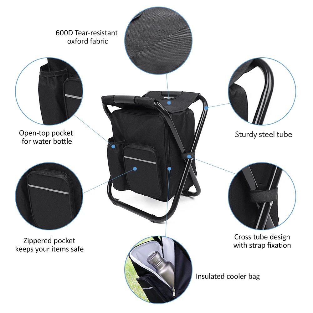 outdoor folding chair portable backpack chair stool with insulated cooler bag fishing hiking beach camping equipment free global shipping