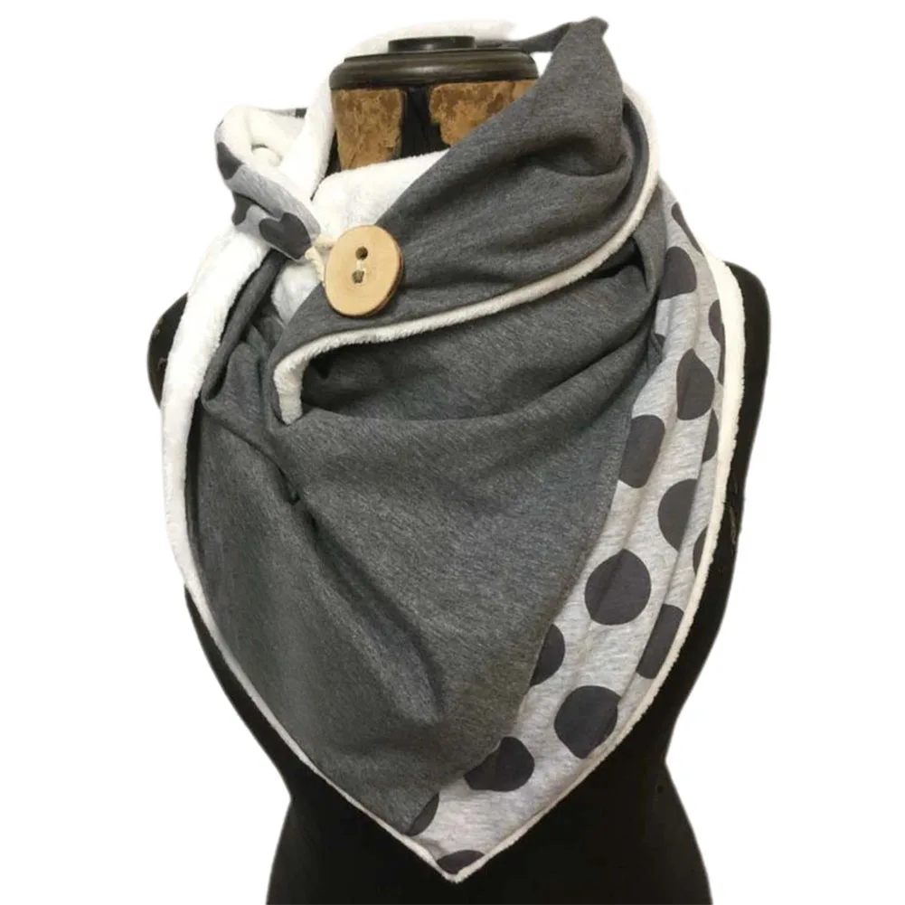

Fashion Women Autumn Winter Dots Print Button Soft Wrap Thick Warm Scarf Shawl