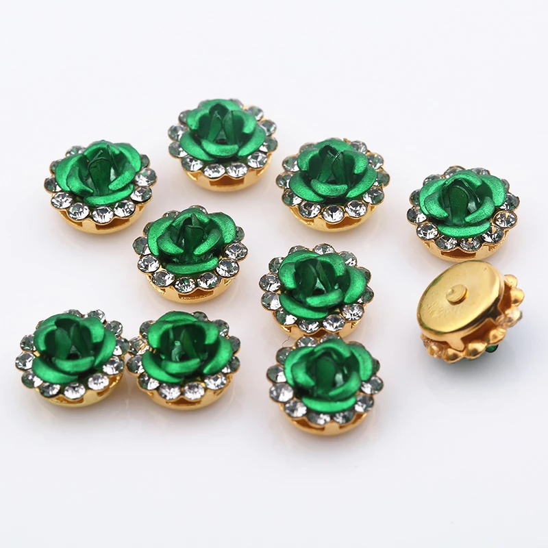 Dark Green RESEN, 100 шт, 10 мм, разноцветные модные круглые стразы для шитья, стеклянные хрустальные стразы в форме цветка, пришивные стразы для свадебного украшения - Цвет: Dark Green