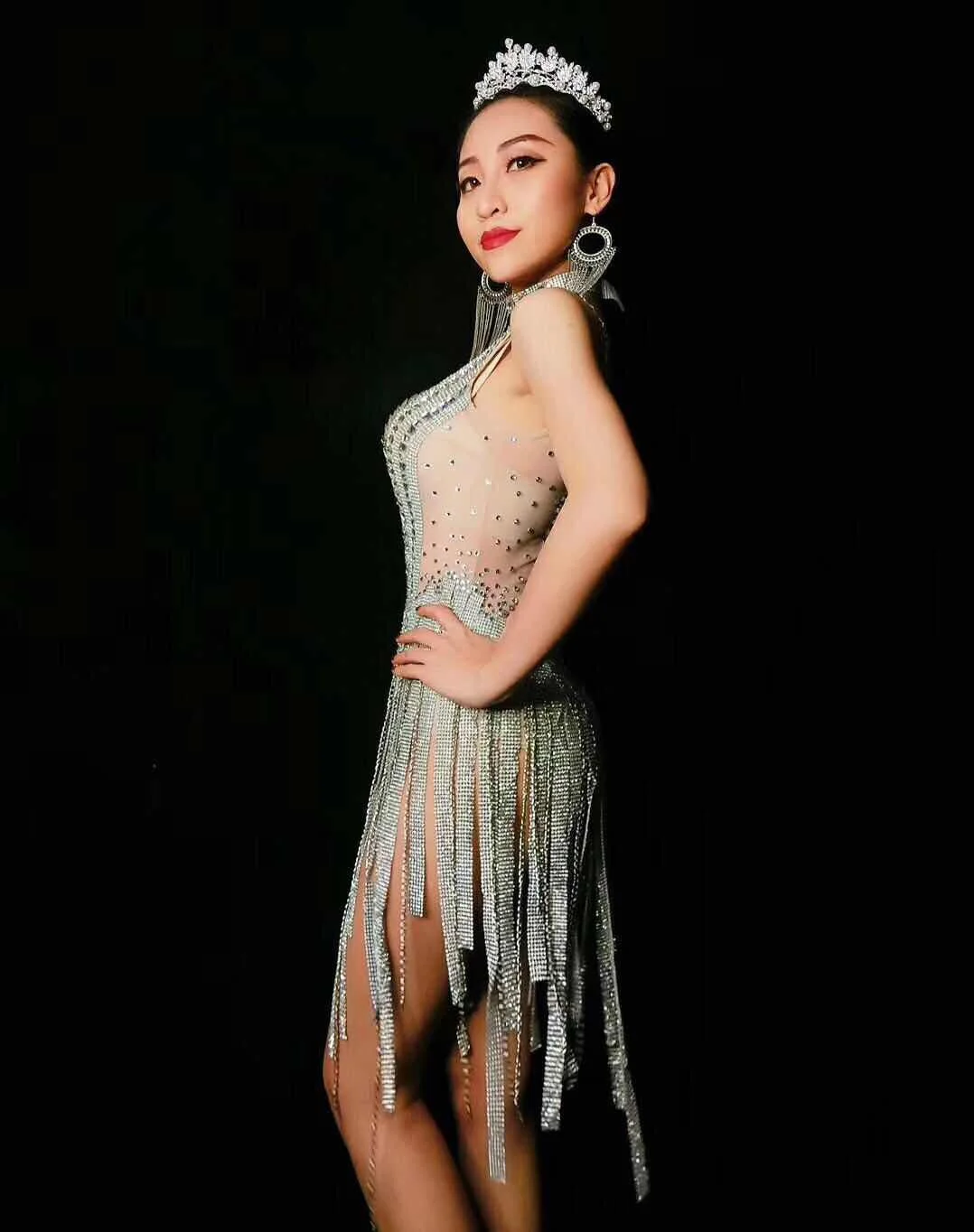 Women Summer Rompers 2021 Sleeveless Tassel Diamomd Customized Bodysuit Birthday Party Celebrate Stage Performance Costume