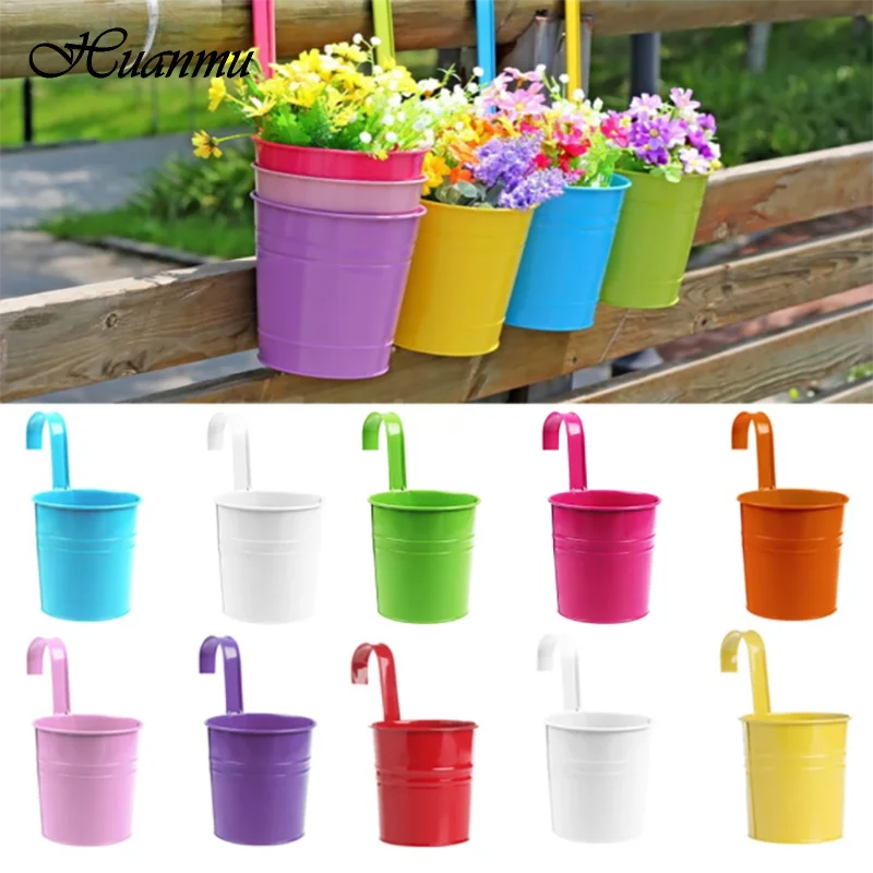 

Unique Hanging Flowerpot Vase Wrought Iron Flower Barrel Balcony Pots Planters Wall Hanging Bucket Pastoral Flower Holder New