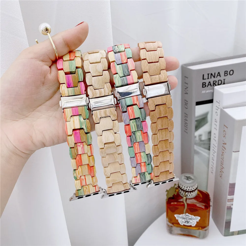 Ремешок деревянный для Apple Watch band 6 5 4 SE модный дизайнерский браслет iWatch 44 мм 40 42 38