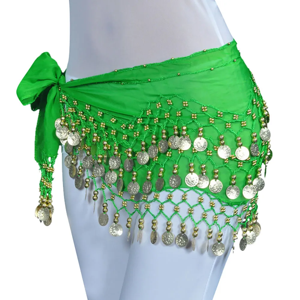 Женский пояс для танца живота шарфа с этническим орнаментом и золотыми монетами