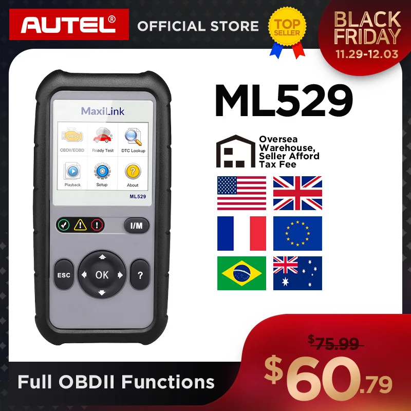 Autel MaxiLink ML529 OBD2 сканер Авто диагностический инструмент OBD 2 EOBD код считыватель полный OBDII функция диагностики PK Al519 CR6001