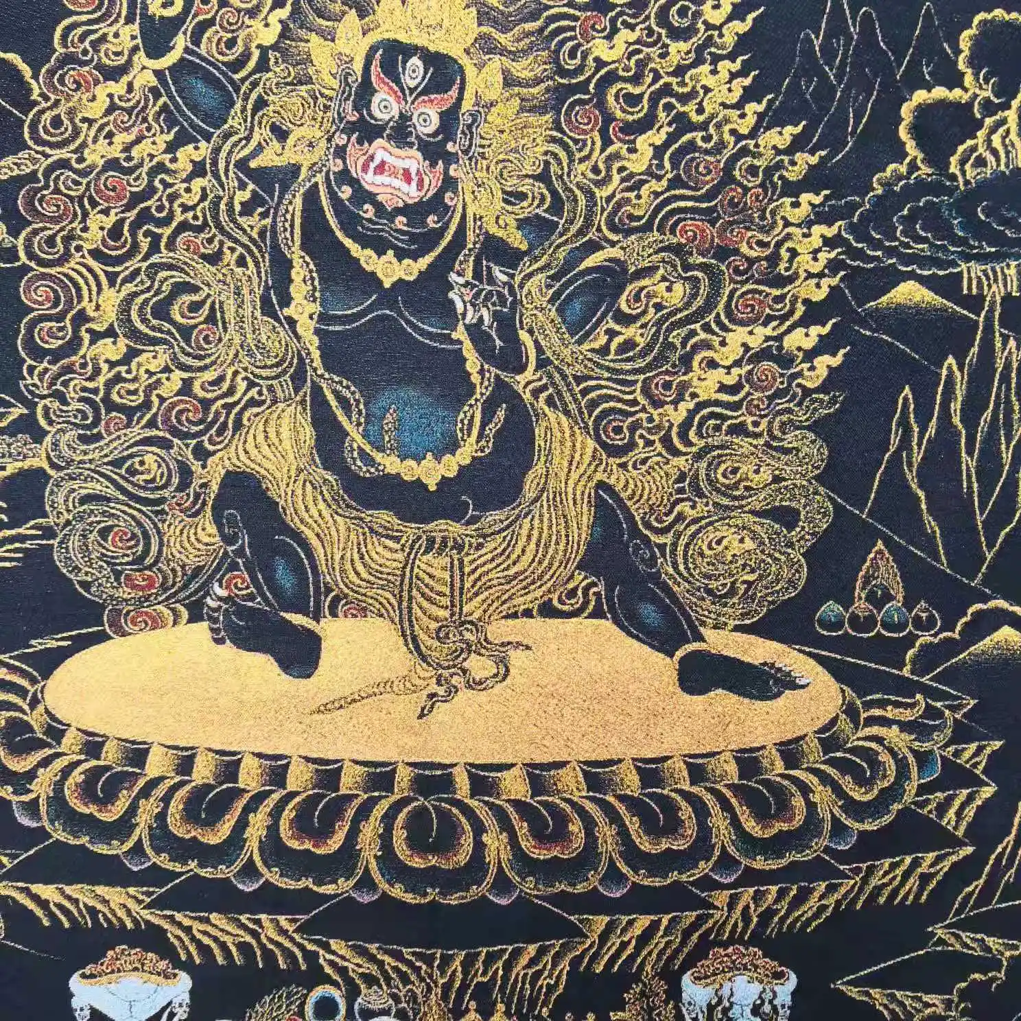 Античная коллекция Thangka Золотая проволока вышивка черный бриллиант Будда