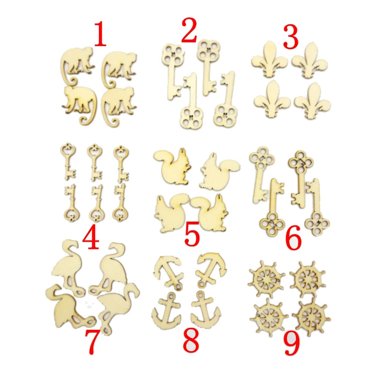 50 шт. Деревянный Мини якорь ключ обезьяны 10 форм необработанные ломтики