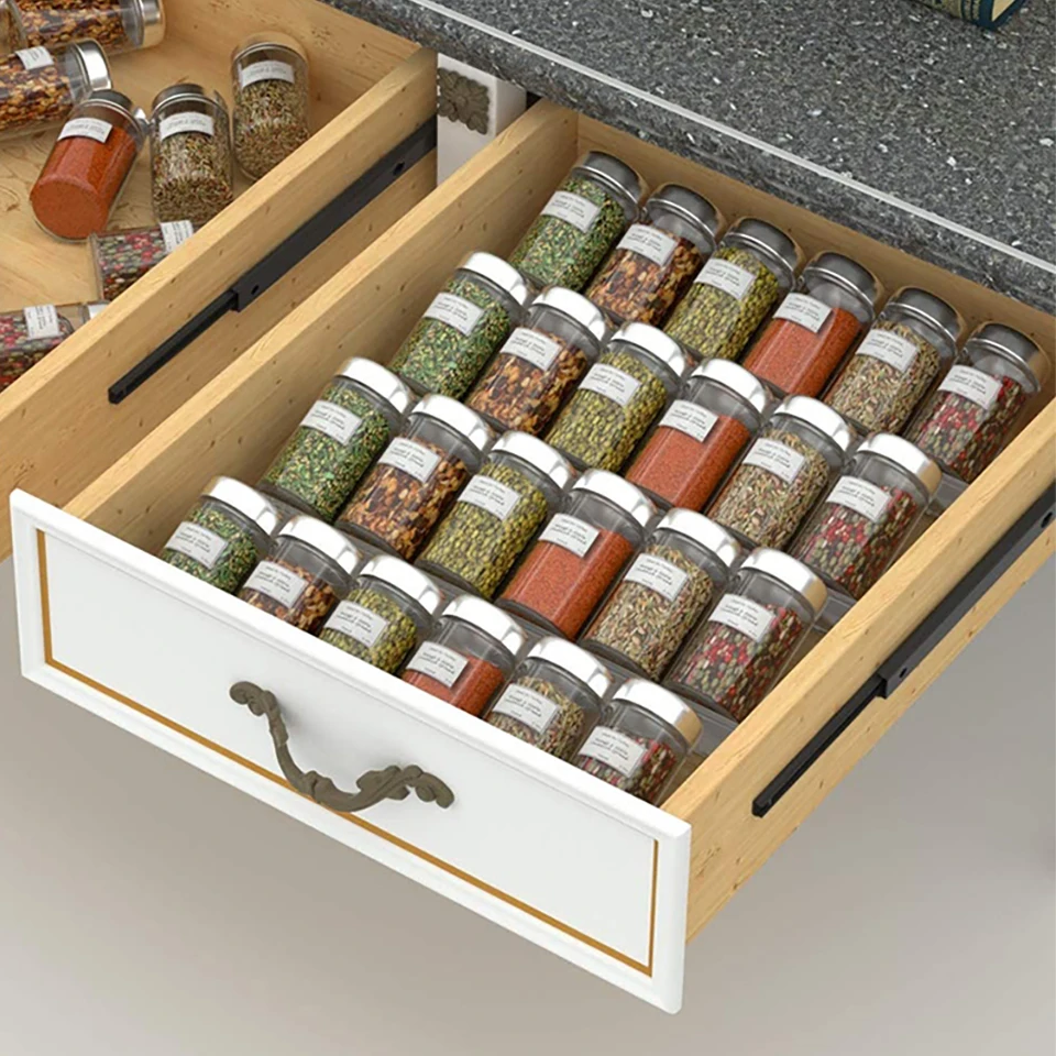 

4 Tier Spice Drawer Organizer Acrylic Seasoning Bottle Storage Rack Under Desk Drawer Hidden Kitchen Supplies Storage