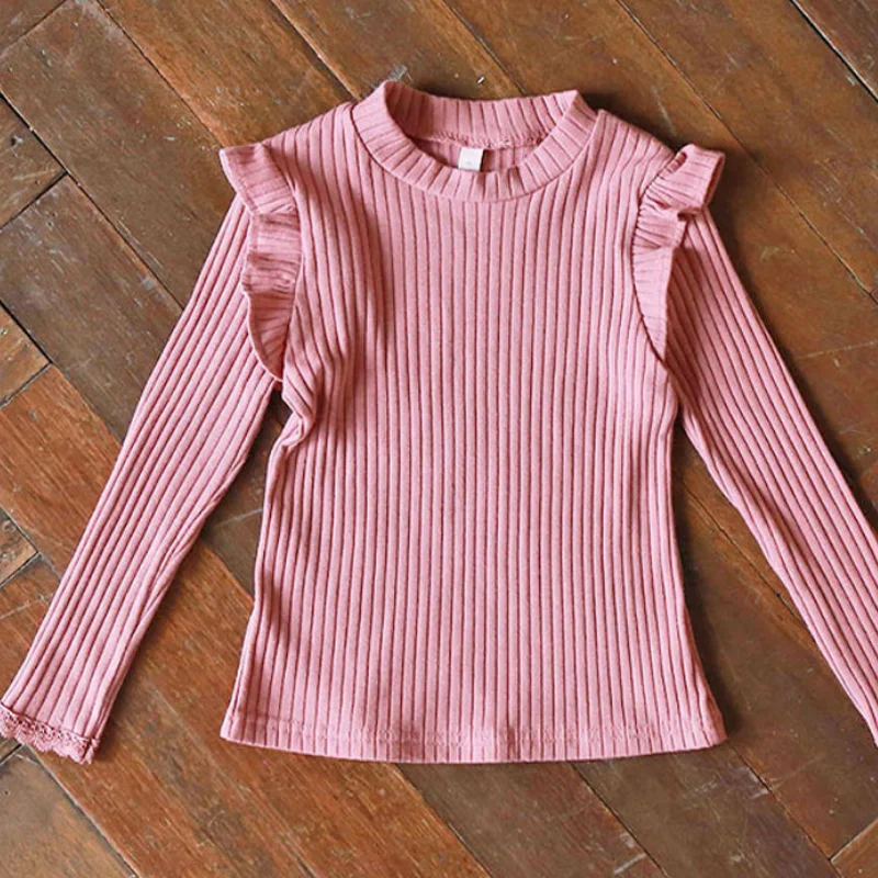 

Простая Осенняя детская одежда 2020, милая однотонная вязаная футболка для девочек и дам с кукольным лацканом в виде волны
