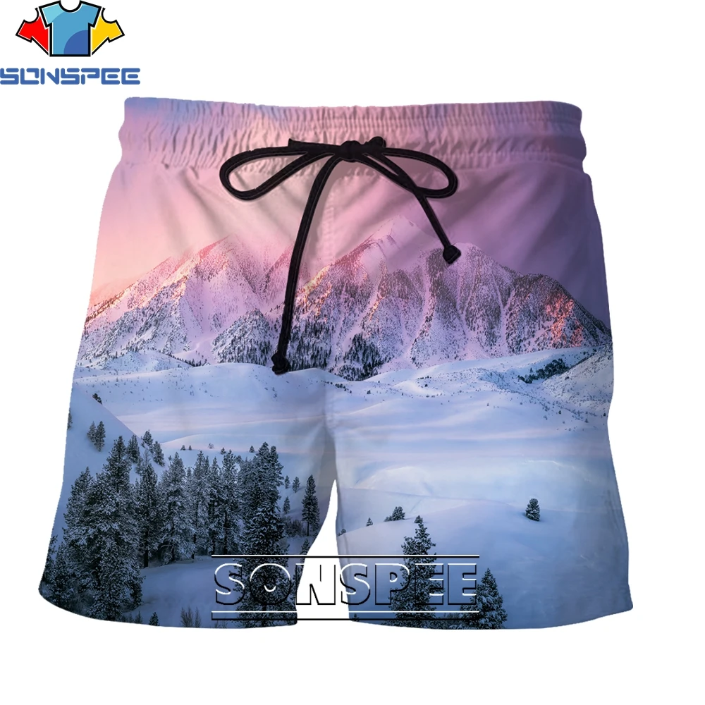 

SONSPEE Fashion Mysterious Snow Mountain Series 3D Printing Men's Shorts Summer Creative Personality Casual Hip Hop