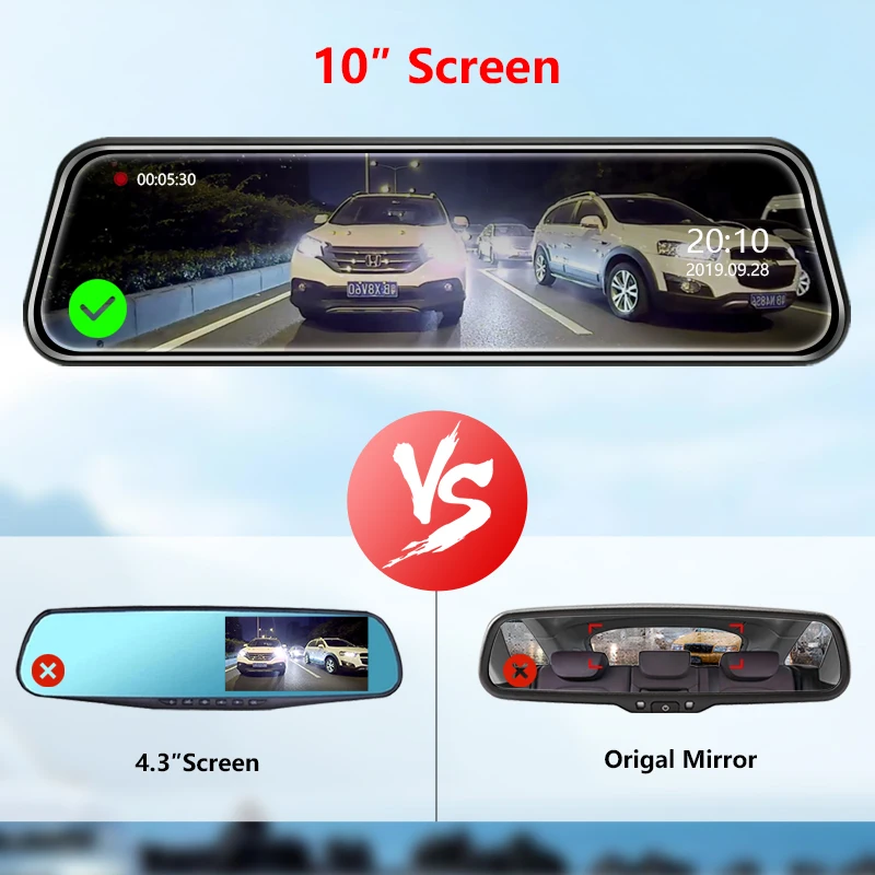 Jansite 10 дюймовая шпилька для потоковой передачи зеркало Видеорегистраторы