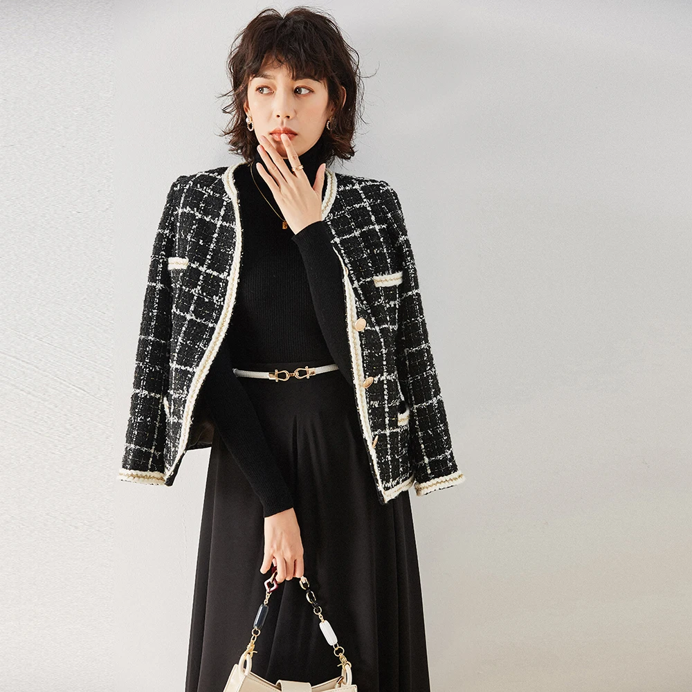 

Маленькое Женское пальто с запахом на осень и зиму, твидовый Французский костюм высокого качества в стиле знаменитостей, костюм в клетку с и...