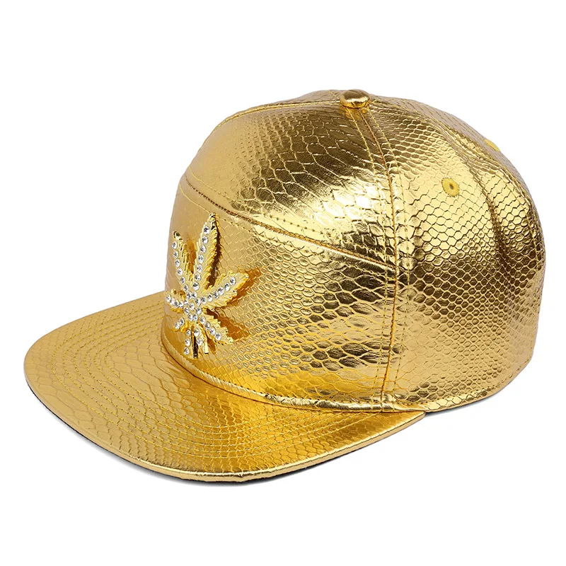 Men's Cap Metal Weed Logo Hip Hop PU Leather Baseball Hat Casual Unisex Belt Buckle Snapback Fashion Summer Black Red Golden