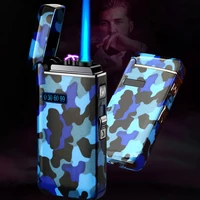 new windproof camouflage usb lighter jet double arc gas butane torch lighter inflatable chargeable electric pipe cigar lighter