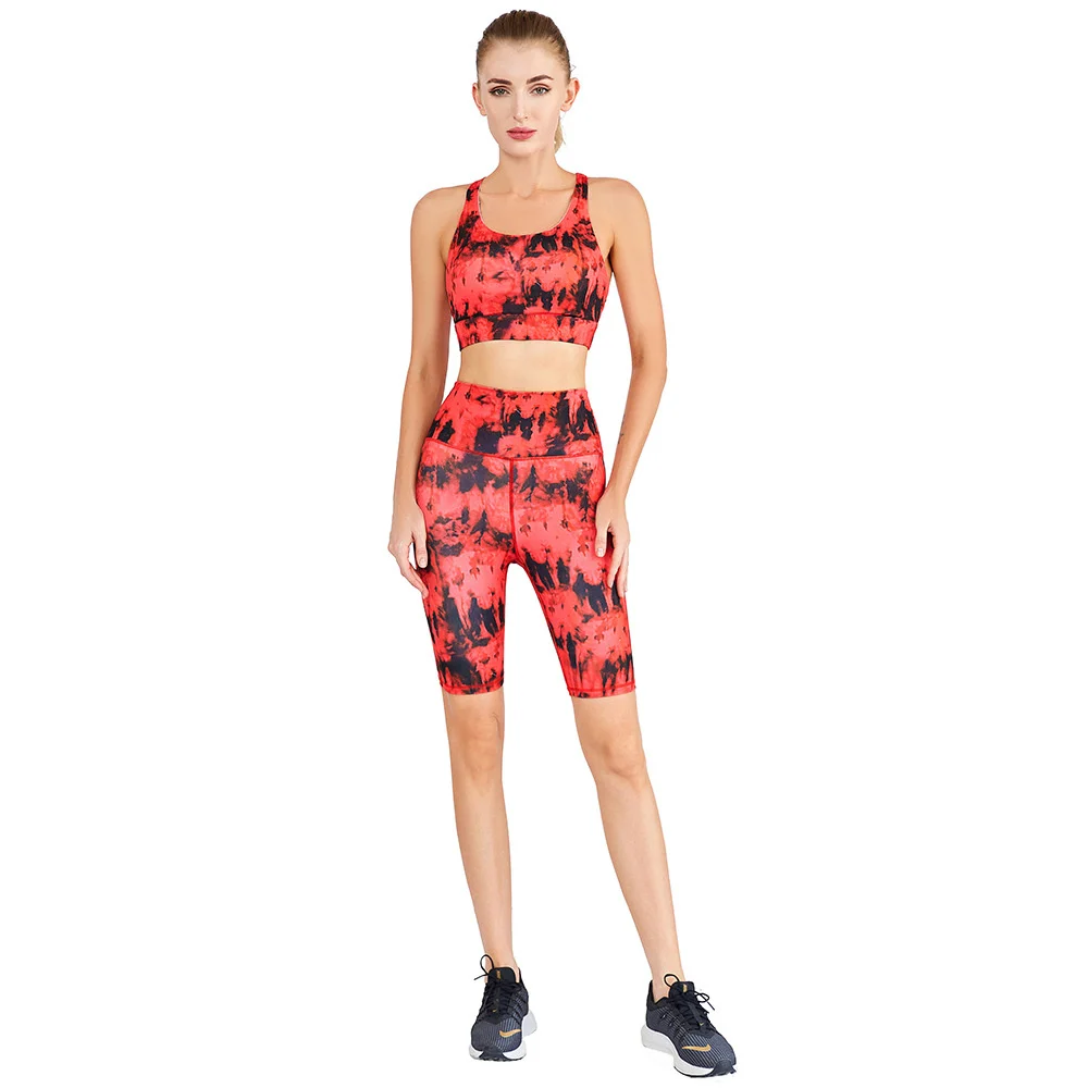 

Tie Dye Printing Two-Piece Suit Yoga Clothing Sports Shorts Fitness Workout Running Set Workout Gym Summer High Waist Leggings