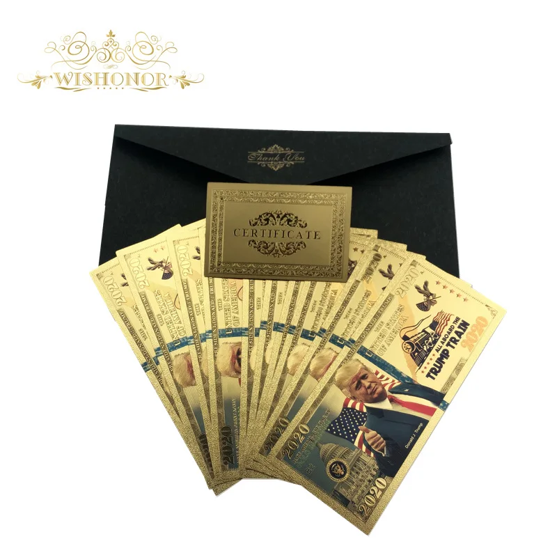 10 шт./лот новогодние банкноты Трампа 2020 купюры в долларах США 24 К позолоченные