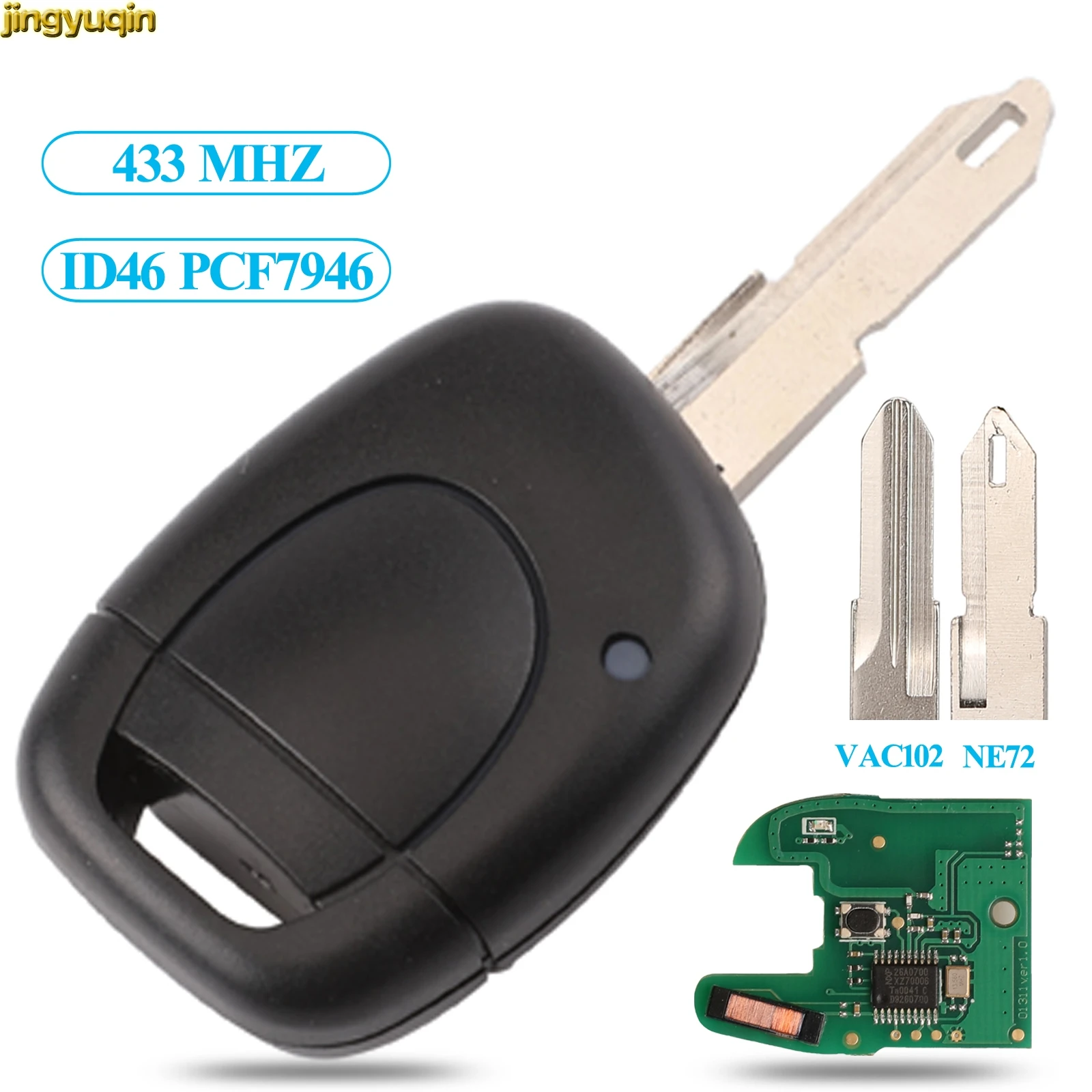 

Jingyuqin Remote Car Key Control 433MHZ ID46 PCF7946 Chip For Renault Clio Kangoo Master Twingo VAC102/NE72 Blade