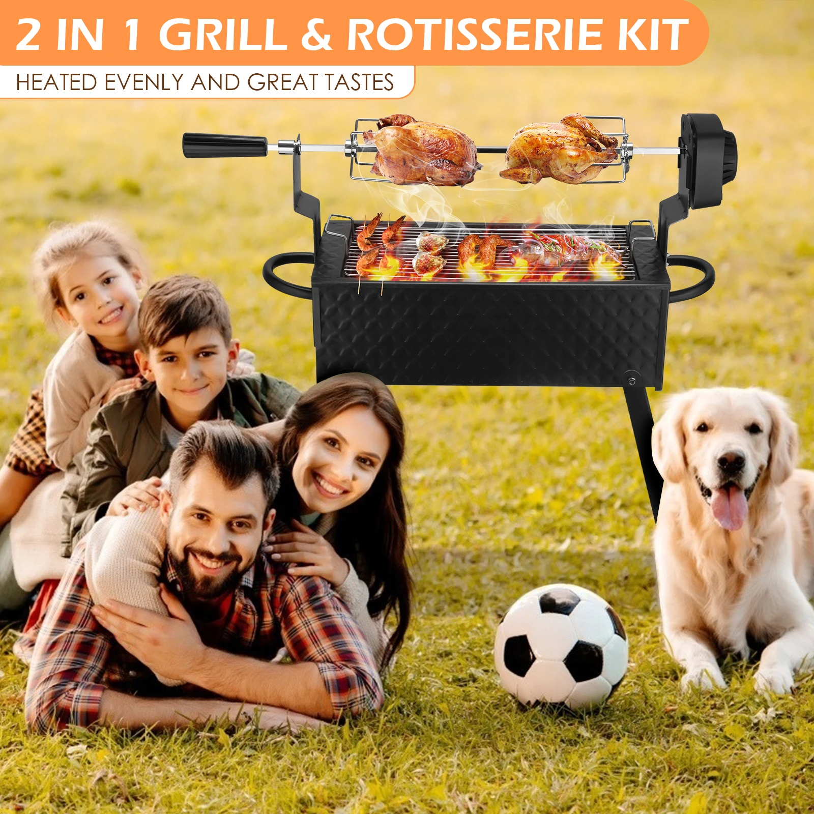 eu uk us 2 in 1 grillelectric rotisserie kit automatic barbecue bbq folding roaster roast stove grill stainless steel outdoor free global shipping