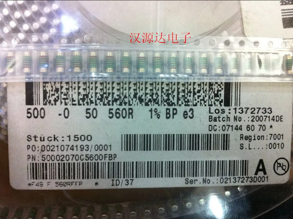 

Original new 100% SMD cylindrical color ring resistor 0207 560R 1% 1W 50PPM SMM02070C5600FBP (Inductor)