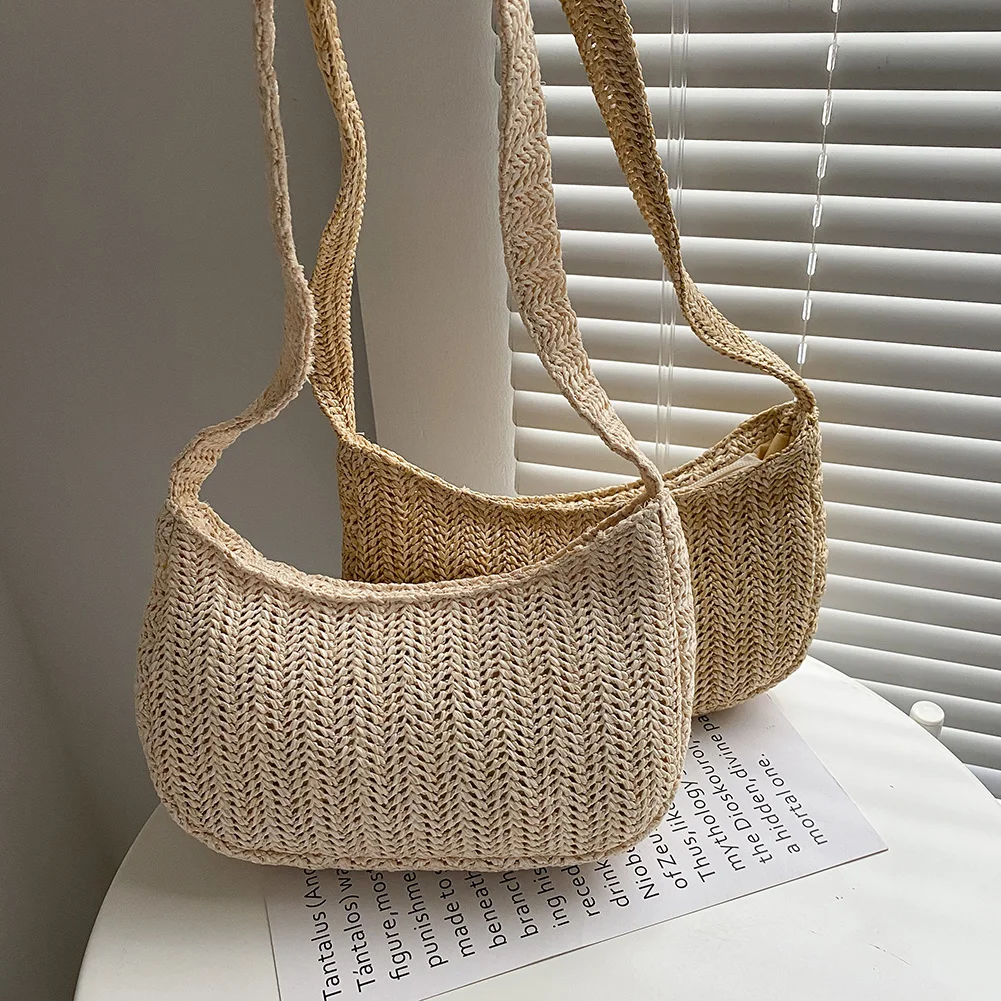 

Fashion Women Bag Summer Beach Shoulder Underarm Vacation Woven Small Handbags All-match Fashion High Street Shopping Bag