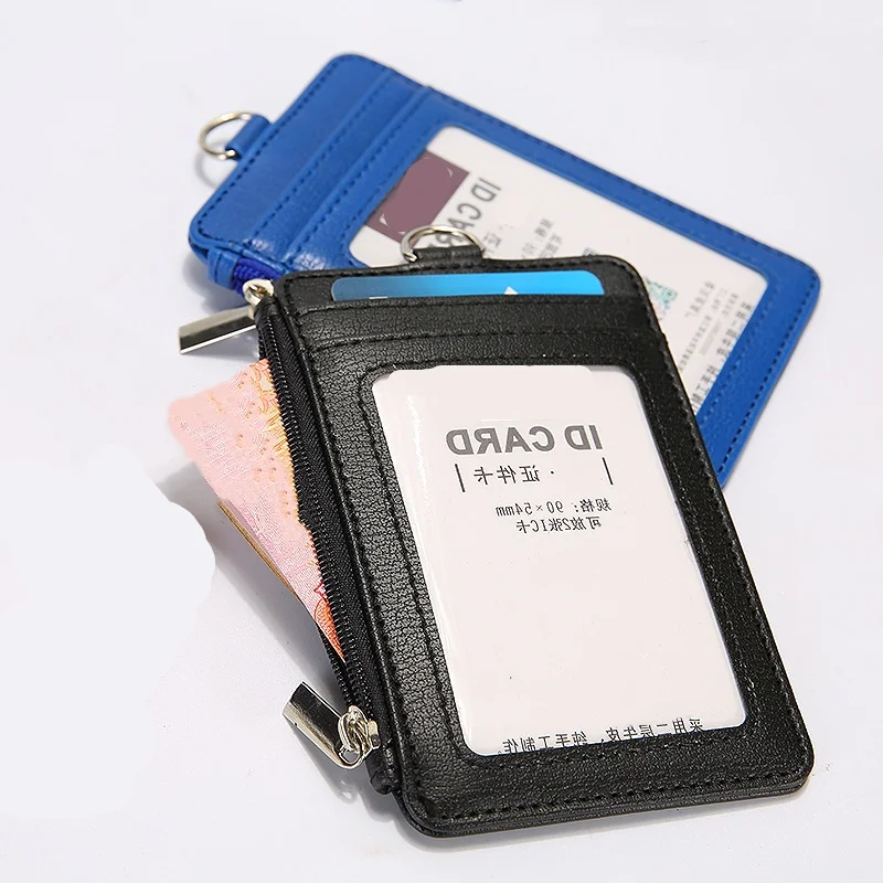 

1pc PU Leather Name Badge Holder Staff Employees ID Pass Access Card Cover Zipper Wallet Purse Organizer Portable