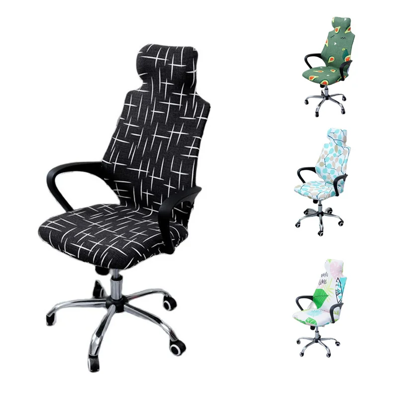 

Office Boss Chair Cover Computer Gaming Seat With Headrest Covers Elastic Spandex Rotating Armchair Slipcover Removable Protect