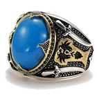 Модное властное винтажное синее кольцо с камнем для вечеринки с боковой резьбой двойной меч гримаса кольцо для мужчин ювелирные изделия в подарок