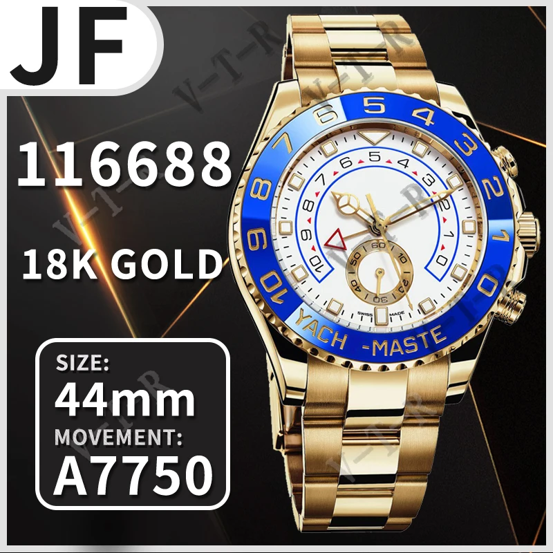 

Watch Men's Mechanical 44MM YachtMaster II 27 BaselWorld 18K Gold 116688 Blue Ceramic JF 1:1 Best Edition on YG Bracelet A775001