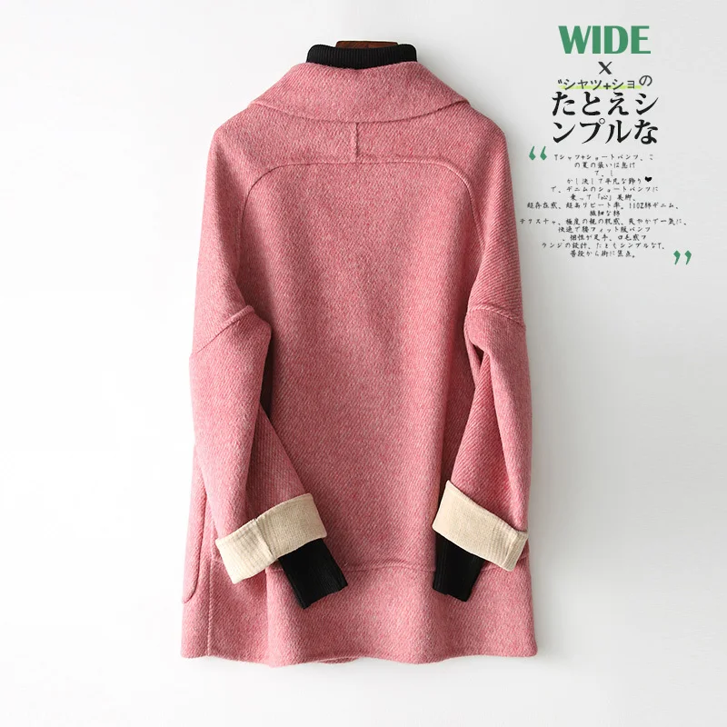 Корейское шерстяное пальто женская демисезонная куртка двубортное высокое