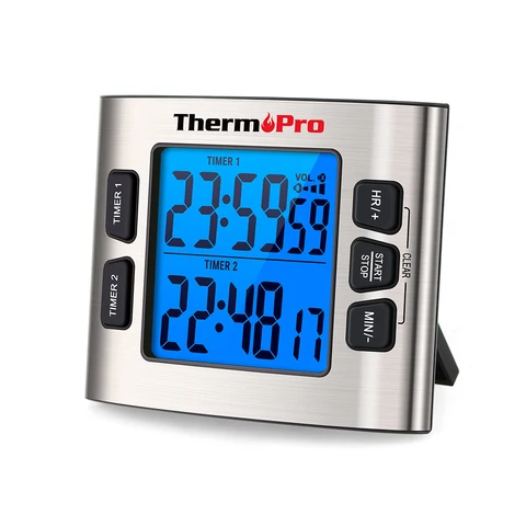 Двойной цифровой таймер ThermoPro TM02 с подсветкой, с будильником и датой