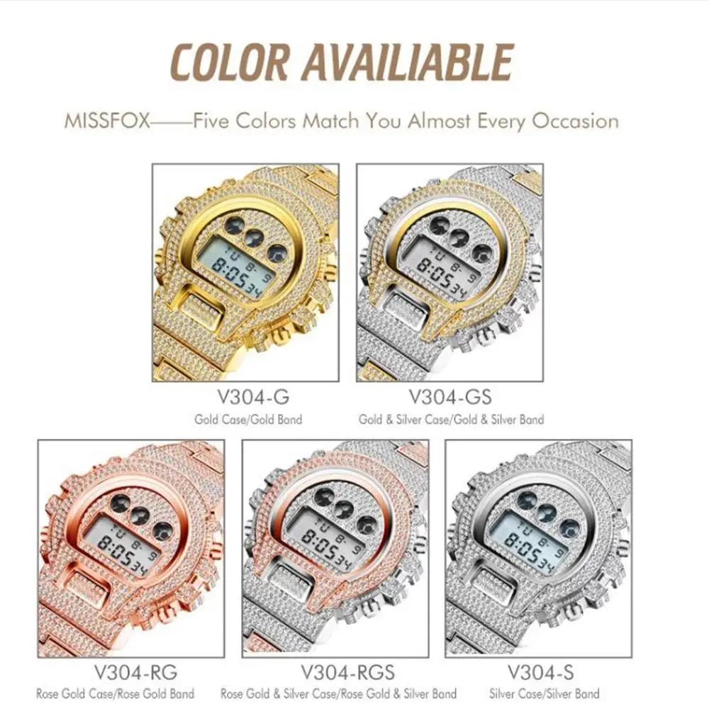 

MISSFOX new digital men's watch top luxury brand LED multi-function G-shaped shock 18K gold watch men's hip-hop male