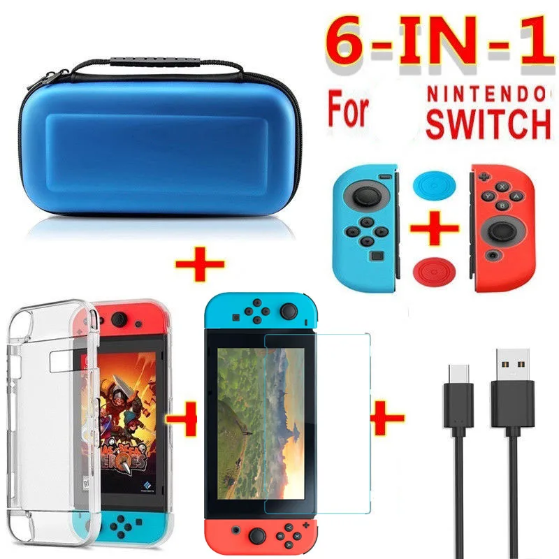

2021 new 6 In 1 Game Accessories Set for Nintend Switch Lite Travel Carrying Bag Screen Protector Case Charging Cable Bag
