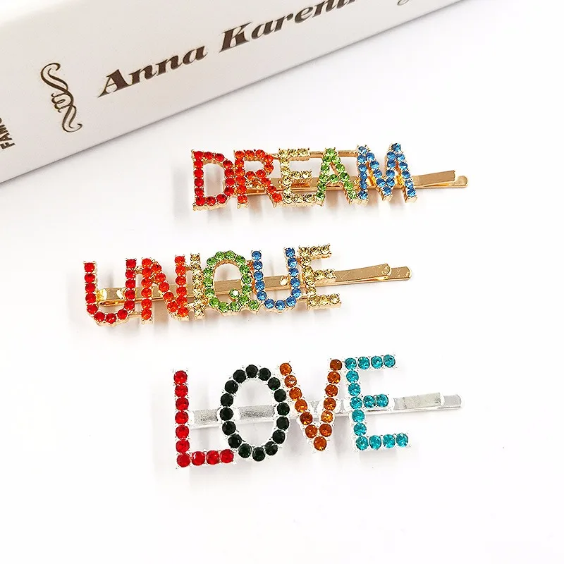 

1Pc Colorful Letter Hairpins Crystal Shiny Rhinestones Letters Hair Clips Women Styling Tool Hairgrip Diamond Hair Accessories