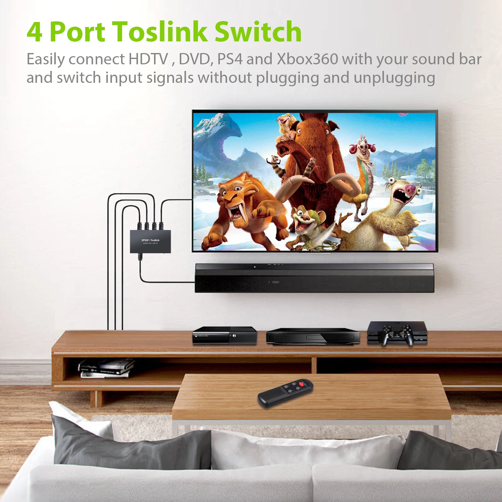 LiNKFOR 4x1 SPDIF Toslink коммутатор цифровой оптический аудиопереключатель с оптическим