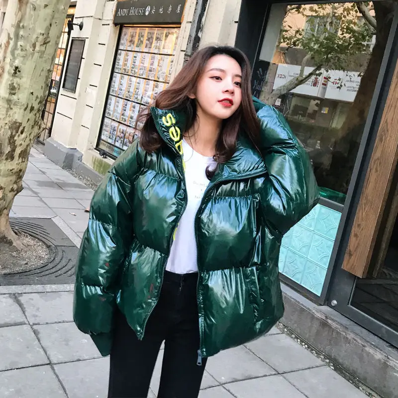 

Womens Coat Parkas Female Glossy Winter Warm Thicken Faux Fur Coats Silver Down Jacket Parker Printed Puffer Jacket Coats