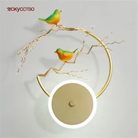 nordic gold ring tree branch bird led wall lamp childrens bedroom bedside lamps cottagecore deco corridor wall sconce light