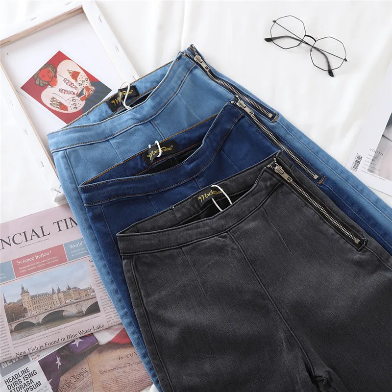2020 spring 4 Color Available Side Zipper Jeans Women Autumn high waist Skinny Pencil denim pants | Женская одежда