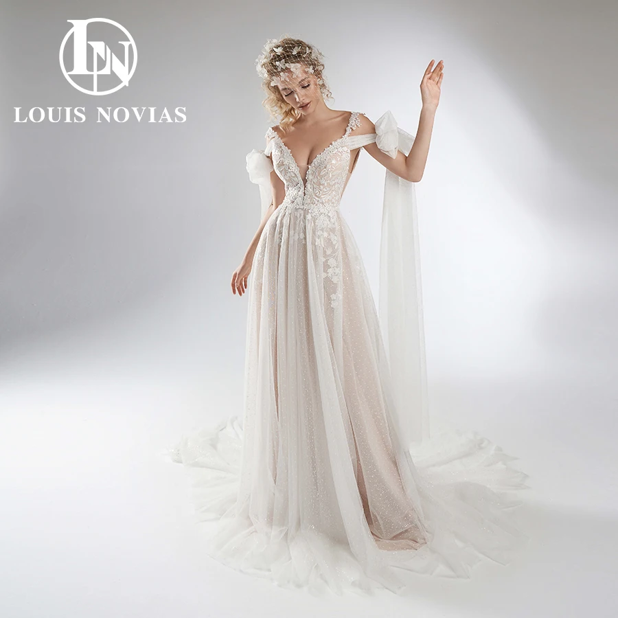 

Свадебное платье в стиле бохо LOUIS NOVIAS, романтичное платье невесты на тонких бретельках с вышивкой и бантом, 2022