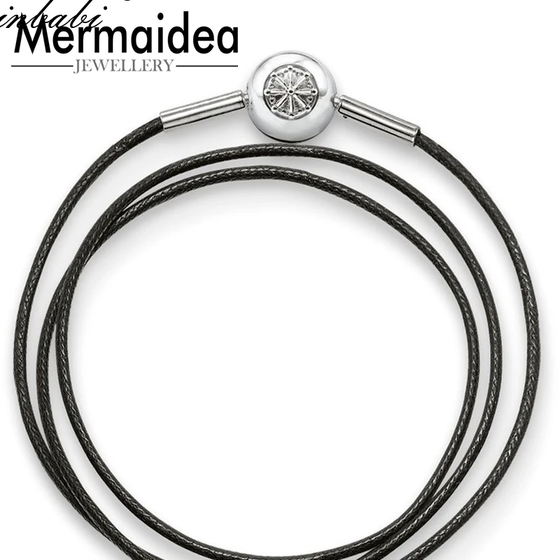 Ожерелье с цепочкой из вощеного хлопка посеребренное со складной застежкой для