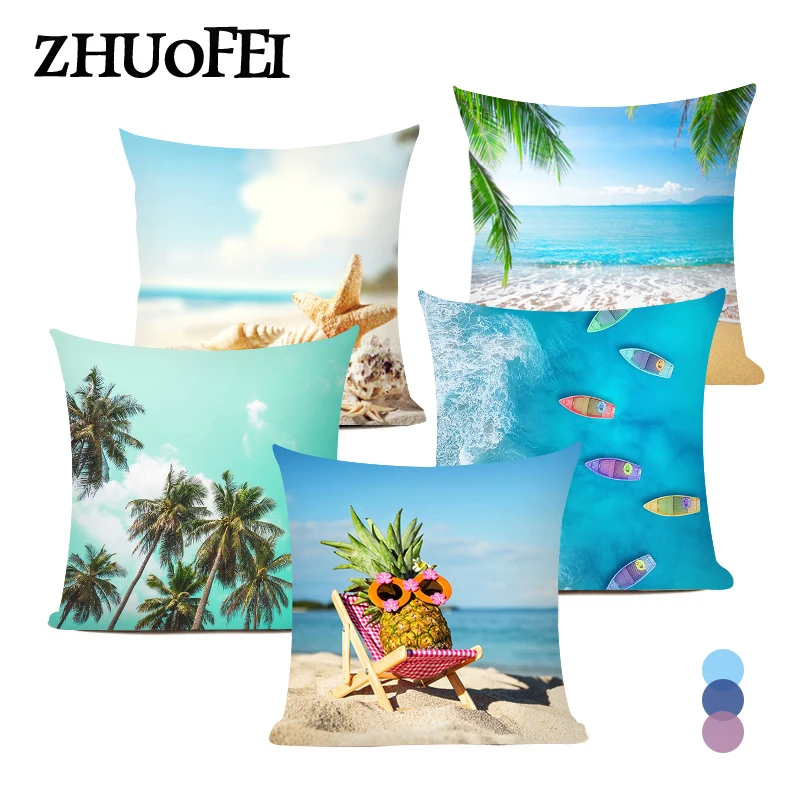 

Summer Ocean Beach Printed Cushion Cover Polyester Home Decoration Blue Throw Pillow Case Softness Cover Pillow 45*45cm C0004