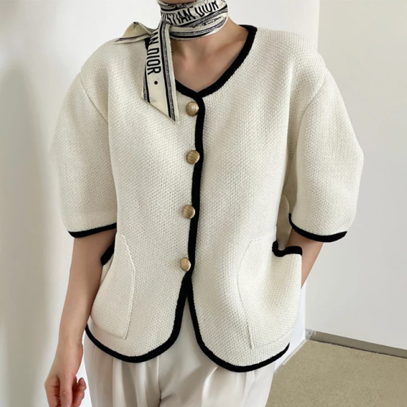 

women summer v-neck knitting short coat3135#