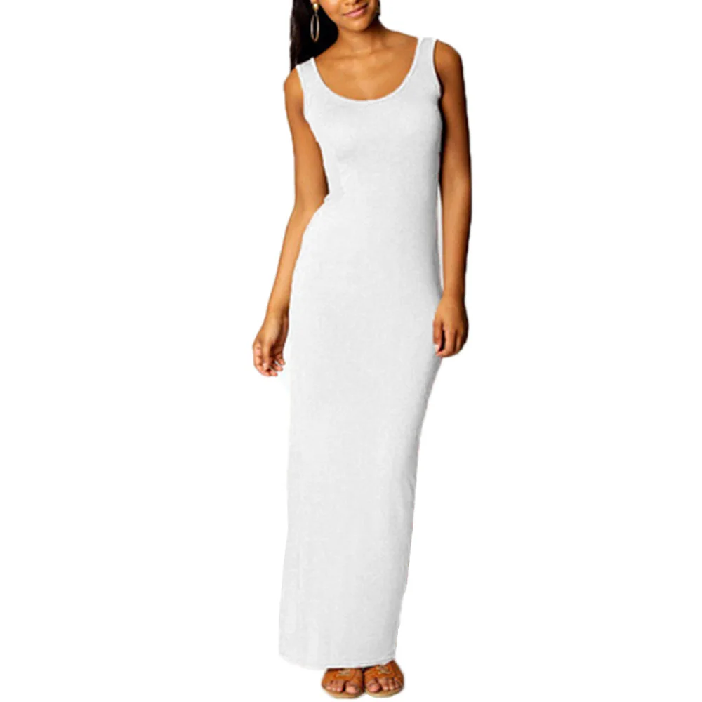 

Женское однотонное Летнее Длинное платье без рукавов, элегантное женское тонкое сексуальное платье с О-образным вырезом, облегающее пляжно...