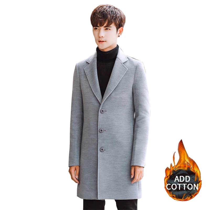 

2021 Men Trench Coat Winter New Fashion Casual Slim Solid Color Thicken Cotton High Quality Long Streetwear Wool Jacket Tops