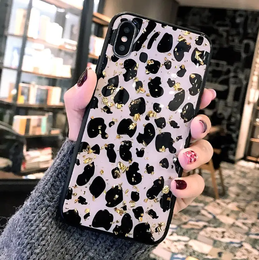H Блестящий экзотический чехол для телефона с золотой фольгой для iPhone 7 plus 6 6 s 8 Plus, мягкий чехол из ТПУ с леопардовым принтом для iPhone XS Max XR 11, чехол - Цвет: H