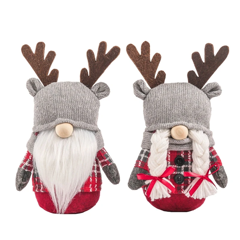 

2pcs Christmas Gnome Elk Tomte Nisse Swedish Elf Ornaments Home Farmhouse Kitchen Decor Shelf Tiered Tray Decorations