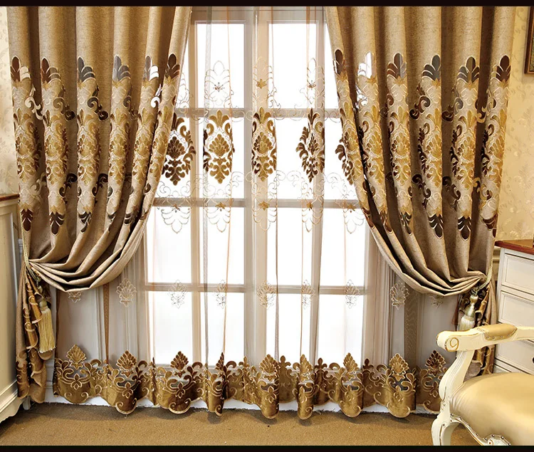 

Занавеска жаккардовая, в европейском стиле, полузатеняющая, для спальни, для украшения дома, шенилл с вышивкой, тюль на заказ