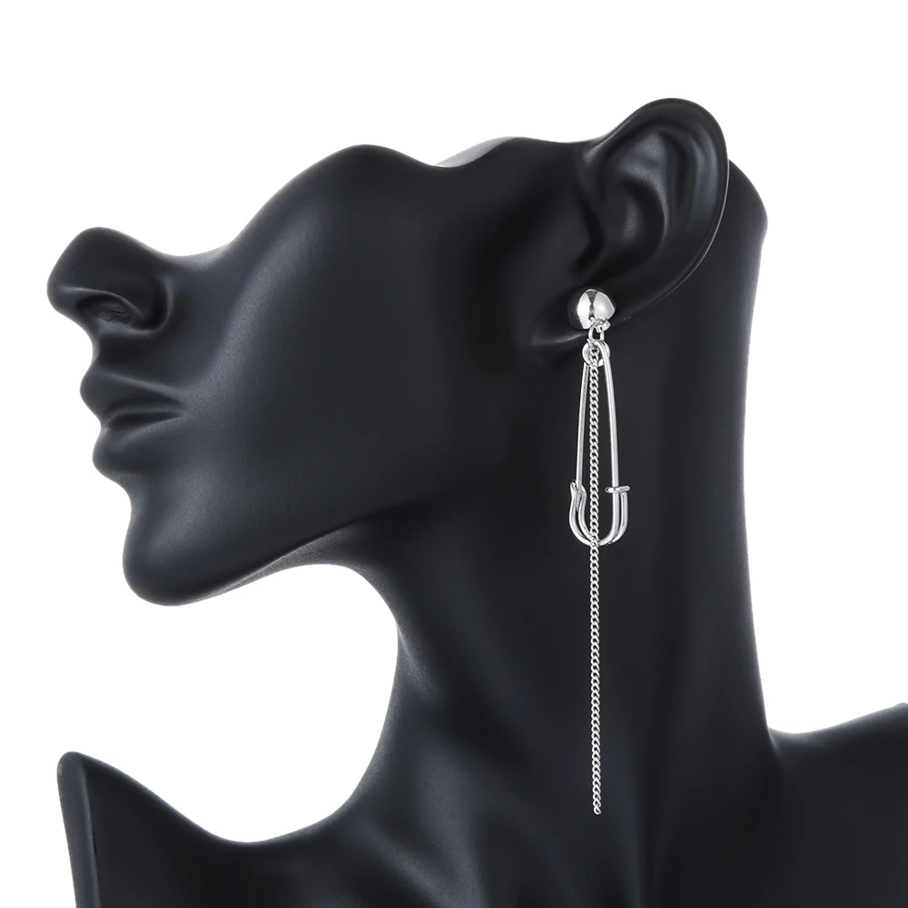 Punk Earrings Long Tassel Stainless Steel Ear Stud Geometry Chain Irregular Hoop Dangle Women Jewelry Men Boys | Украшения и