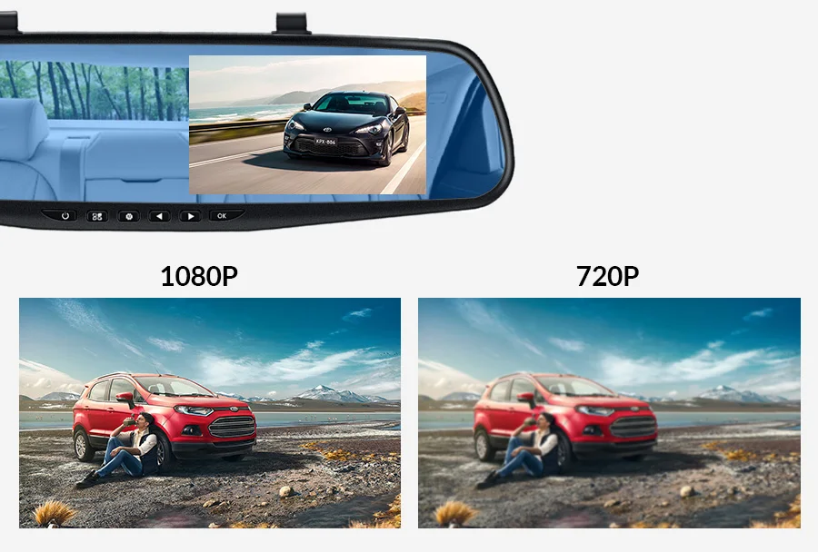 E-ACE Dvr Dash камера Автомобильный видеорегистратор зеркало FHD 1080P 4,3 дюймов двойной объектив с камерой заднего вида авто видео регистратор