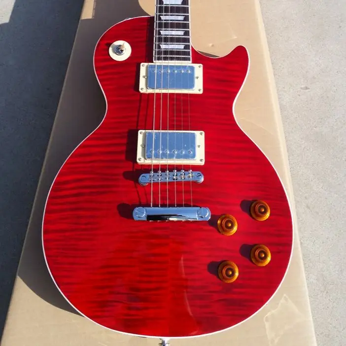 

2021 Высококачественная электрическая гитара, корпус из твердого красного дерева с красным покрытием из горелого клена, хромированная фурни...