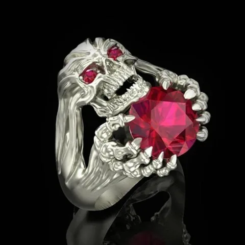 Богемное винтажное женское кольцо с красным кристаллом в виде скелета